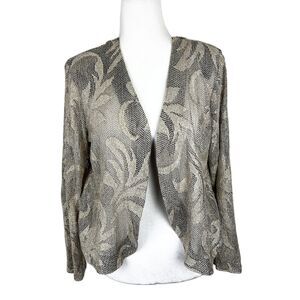 Giorgio Sant'Angelo Sweater Women 13/14 Beige Black Open Front Cardigan Knit VTG